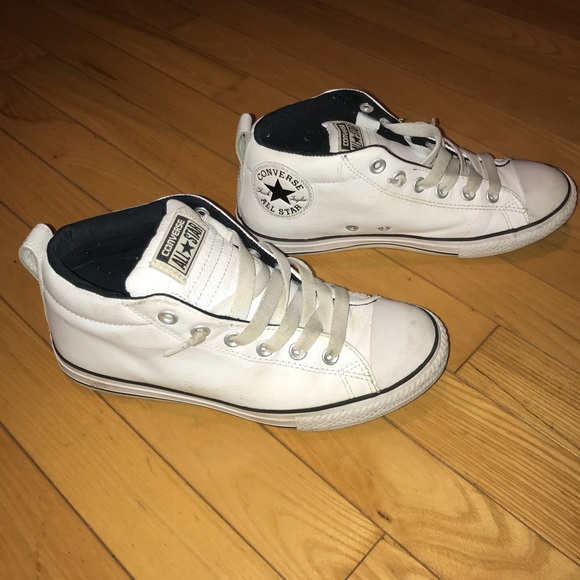 Converse Shoes | White Leather Mid Tops Size 5 | Poshmark